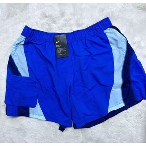 NIKE DRI FIT TRAINING GYM COLOURBLOCK LOOSE FIT SHORTS BLUE CU5018-430 Large